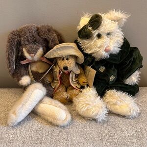 VTG Boyds Bears & Friends Plush Trio - J.B. Bean Series - Hare, Cat, & Bear Tags